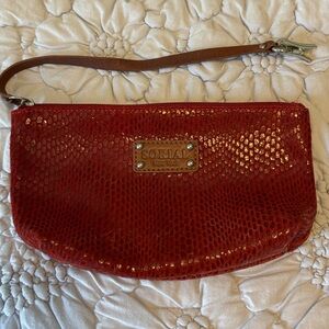 Sorial Red Textured Wristlet Pouch with Brown Strap